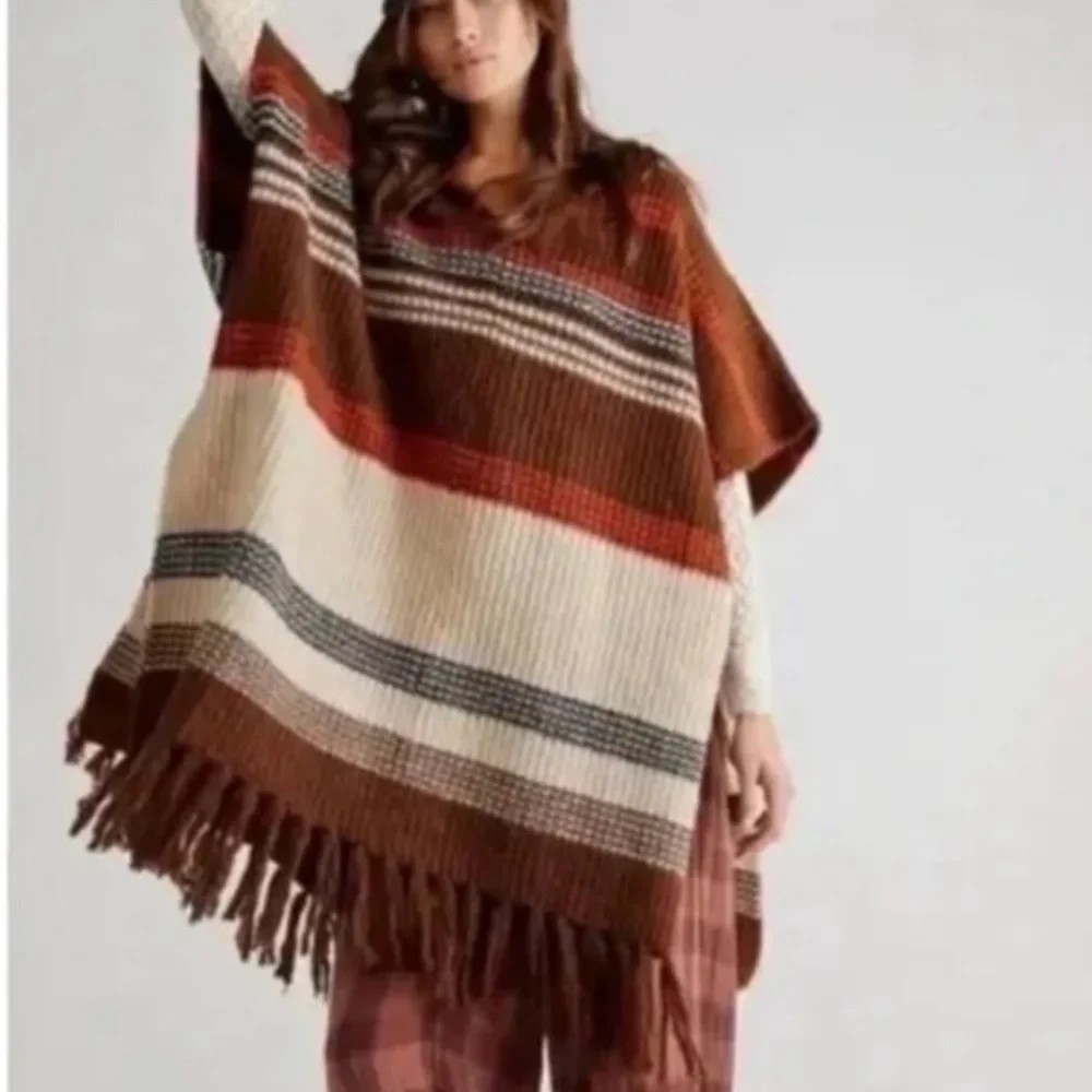 Free People Women's Sweater Leslie Oversized Hooded Canyon Combo Poncho NWT